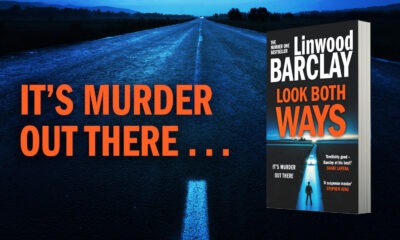 Image shows the paperback cover of Look Both Ways on an eerie road with the text 'It's murder out there...' to the left.