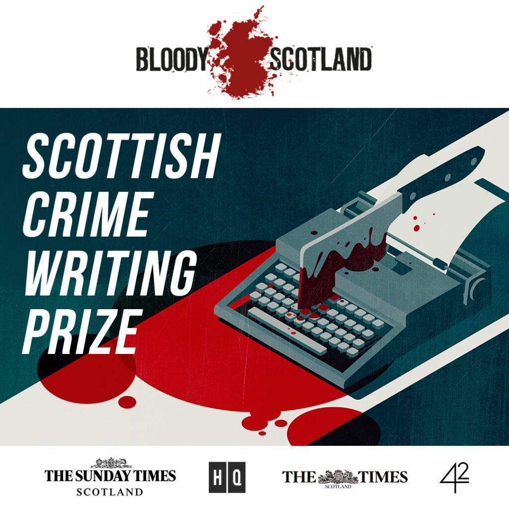 Image shows the Bloody Scotland crime writing prize logo.